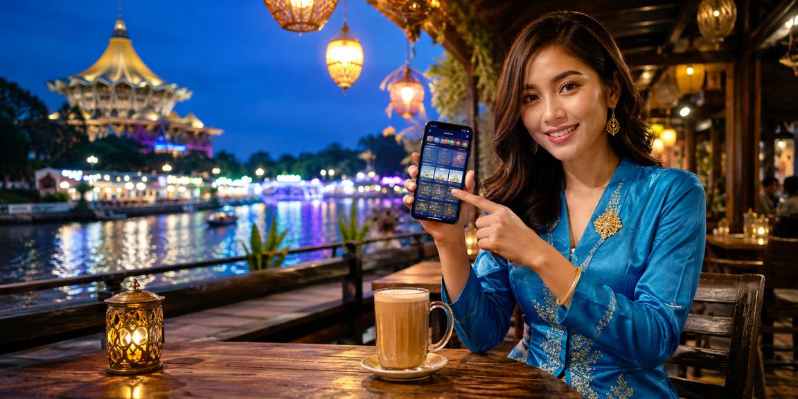Pengguna wanita berbaju kurung di Kuching menggunakan aplikasi mudah alih se2 untuk mendapatkan rebat dan bonus