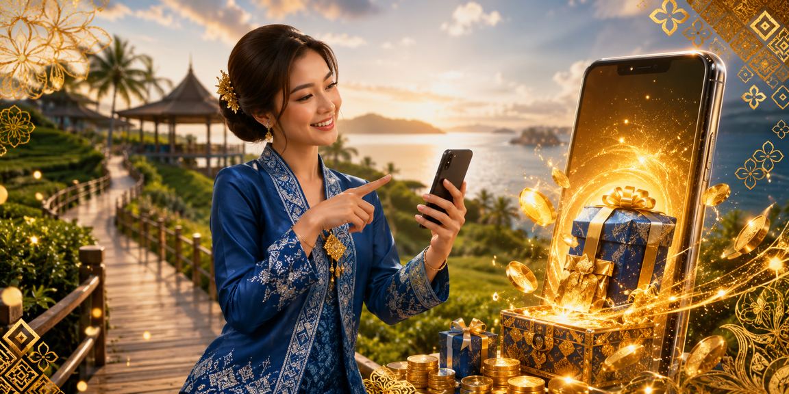 Pengguna Malaysia dalam pakaian baju kurung mendaftar dan log masuk ke platform se2 untuk menikmati bonus